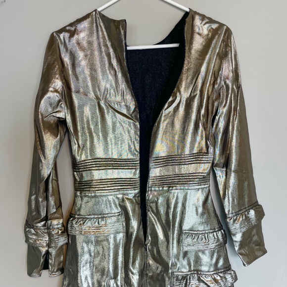 NWT Burberry Long-Sleeve Gold Metallic Ruffle-Trim Dress size US 2 - Picture 15 of 16